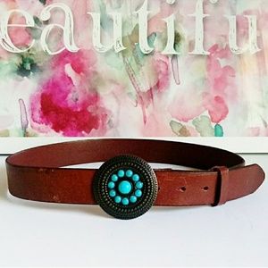 TRE VERO | Turquoise Buckle Leather Belt Si